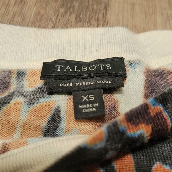 Talbots Sweater XS Gray Brown Blue 100% Merino Wool Abstract Pullover Womens - Picture 3 of 7
